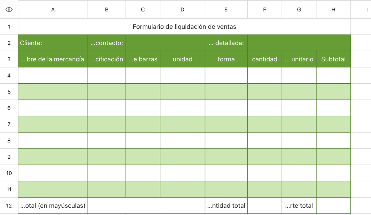 Formulario de liquidación de ventas